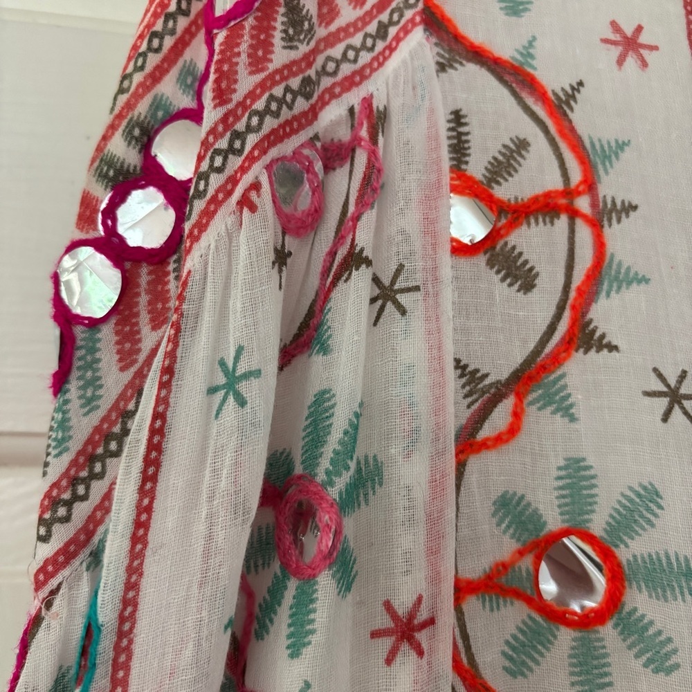 Juliet Dunn London Tribal Tassel Maxi Dress White Jade Embroidered Size 2 US 6/8 - Picture 10 of 16